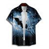 Chemise d'Halloween pour homme, boutonnée, imprimé chauve-souris, ciel et étoiles - Noir 5XL