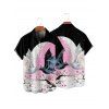 Chemise d'Halloween pour homme, boutonnée, motif chauve-souris et fleurs colorblock - multicolor A 5XL