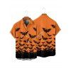 Chemise gothique pour homme à boutons et imprimé chauve-souris pour Halloween - Orange 5XL