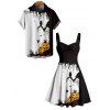 Halloween Couple Outfit Pumpkin Spider Web Print Mini Dress and Shirt Set - Noir S | US 4