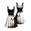 Halloween Couple Outfit Pumpkin Spider Web Print Mini Dress and Shirt Set - Noir S | US 4