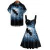 Halloween Couple Outfit Bat Star Sky Print Ruched Mini Dress and Shirt Set - Noir S | US 4