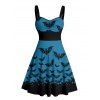 Gothic Couple Outfit for Halloween Bat Print Ruched Mini Dress and Shirt Set - Bleu profond S | US 4