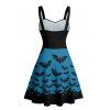 Gothic Couple Outfit for Halloween Bat Print Ruched Mini Dress and Shirt Set - Bleu profond S | US 4