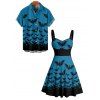 Gothic Couple Outfit for Halloween Bat Print Ruched Mini Dress and Shirt Set - Bleu profond S | US 4