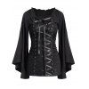 Gothic Women Outfit Lace Up Ruffle Flare Sleeve Top and Grommet Pants Set - Noir S | US 4