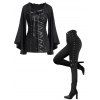 Gothic Women Outfit Lace Up Ruffle Flare Sleeve Top and Grommet Pants Set - Noir S | US 4