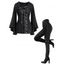 Gothic Women Outfit Lace Up Ruffle Flare Sleeve Top and Grommet Pants Set - Noir S | US 4