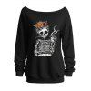 Sweat-shirt gothique d'Halloween à imprimé squelette et tête de mort - Noir XXL | US 14