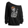 Sweat-shirt gothique d'Halloween à imprimé squelette et tête de mort - Noir XXL | US 14