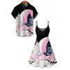 Halloween Couple Outfit Colorblock Flower Bat Print Mini Dress and Shirt Set - multicolor A S | US 4