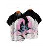 Halloween Couple Outfit Colorblock Flower Bat Print Mini Dress and Shirt Set - multicolor A S | US 4