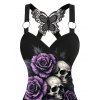 Débardeur gothique d'Halloween, imprimé tête de mort, rose, feuille, papillon, dentelle, haut froncé - Concorde XXL | US 14