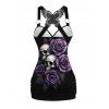Débardeur gothique d'Halloween, imprimé tête de mort, rose, feuille, papillon, dentelle, haut froncé - Concorde XXL | US 14