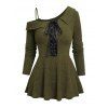 Women Outfit Textured Lace Up Skew Neck Skirted Sweatshirt and Grommet Pants Set - Vert Armée S | US 4