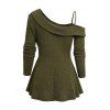 Women Outfit Textured Lace Up Skew Neck Skirted Sweatshirt and Grommet Pants Set - Vert Armée S | US 4