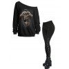 Gothic Outfit Skull Skeleton Hand Print Sweatshirt and Snap Button Pants Set - Noir S | US 4
