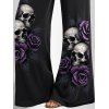 Halloween Women Outfit Skull Rose Leaf Print Butterfly Lace Tank Top and Pants Set - Concorde S | US 4