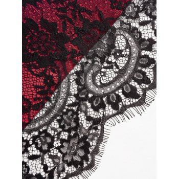 Allover Flower Print Lace Mesh Overlay with Corset Belt Double Spaghetti Strap Cami Dress