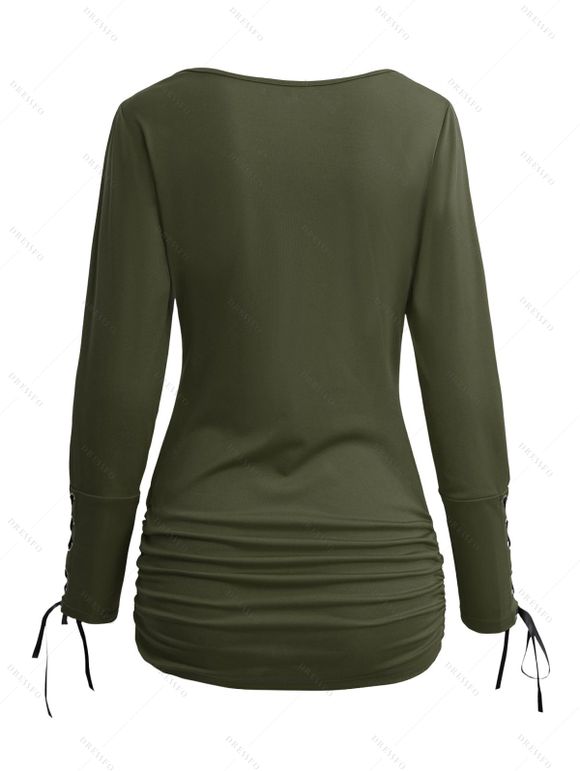 Haut Plissé à Poitrine en Couleur Unie Manches Longues à Col Rond pour Femme - Vert Armée XXL | US 14
