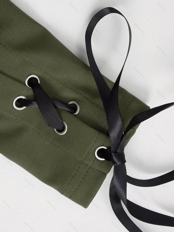 Haut Plissé à Poitrine en Couleur Unie Manches Longues à Col Rond pour Femme - Vert Armée XXL | US 14