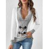 Pull décontracté à col plongeant et boutons en corne de couleur contrastée - Gris Clair XXL