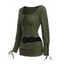 Haut Plissé à Poitrine en Couleur Unie Manches Longues à Col Rond pour Femme - Vert Armée M | US 6