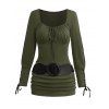 Valentine's Day Women Outfit Lace Up Long Sleeve Ruched Top and Grommet Pants Set - Vert profond S | US 4