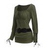Valentine's Day Women Outfit Lace Up Long Sleeve Ruched Top and Grommet Pants Set - Vert profond S | US 4