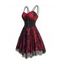 Robe camisole à doubles bretelles spaghetti et superposition de dentelle et de maille à imprimé floral sur toute la surface avec ceinture corset - Gris XXL | US 14