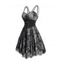 Robe camisole à doubles bretelles spaghetti et superposition de dentelle et de maille à imprimé floral sur toute la surface avec ceinture corset - Gris XXL | US 14