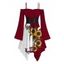Robe gothique à lacets et imprimé tête de mort de tournesol, couleur contrastée, à volants, épaules dénudées, manches longues évasées, robe mi-longue de vacances - Rouge foncé XXL | US 14