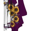 Robe gothique à lacets et imprimé tête de mort de tournesol, couleur contrastée, à volants, épaules dénudées, manches longues évasées, robe mi-longue de vacances - Concorde M | US 6