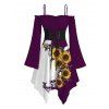 Robe gothique à lacets et imprimé tête de mort de tournesol, couleur contrastée, à volants, épaules dénudées, manches longues évasées, robe mi-longue de vacances - Concorde M | US 6