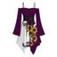 Robe gothique à lacets et imprimé tête de mort de tournesol, couleur contrastée, à volants, épaules dénudées, manches longues évasées, robe mi-longue de vacances - Rouge foncé XXL | US 14