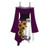 Robe gothique à lacets et imprimé tête de mort de tournesol, couleur contrastée, à volants, épaules dénudées, manches longues évasées, robe mi-longue de vacances - Concorde M | US 6