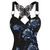 Débardeur gothique imprimé roses et papillons en dentelle froncée - Bleu XXL | US 14