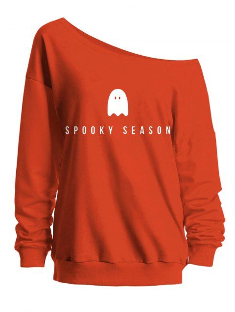 Sweat-shirt mignon à col incliné avec imprimé fantôme d'Halloween