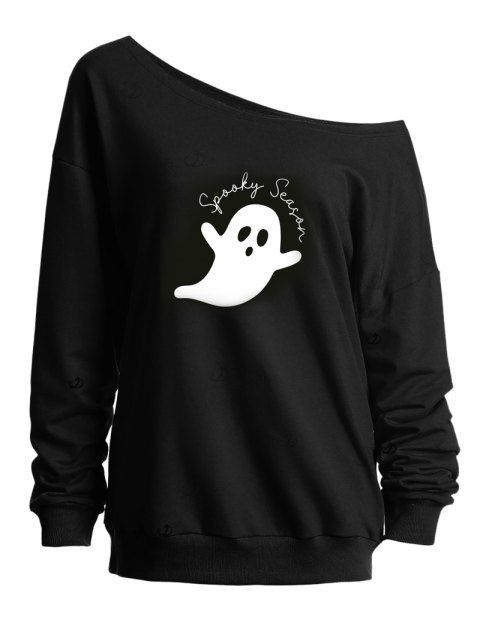 Sweat-shirt d'Halloween à col incliné et imprimé de lettres fantômes mignonnes