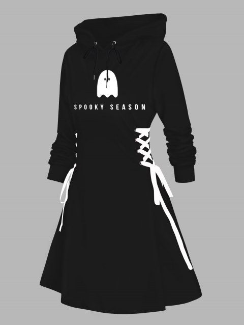 Robe à capuche imprimée fantôme d'Halloween avec cordons de serrage et lacets
