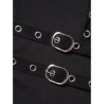 Women Gothic Outfit Ruched Chain Handkerchief Tank Top and Grommet Pants Set