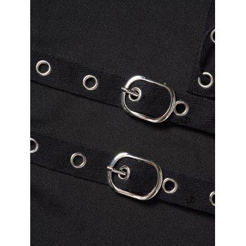 Women Outfit Skew Neck Textured Solid Color Top and Grommet Lace Up Leggings Set