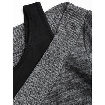 Heather Faux Twinset Top Textured Long Sleeve V Neck 2 In 1 Top