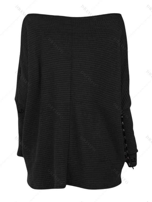 Women Gothic Outfit Textured Skew Neck Long Sleeve Top and Grommet Leggings Set - Noir S | US 4