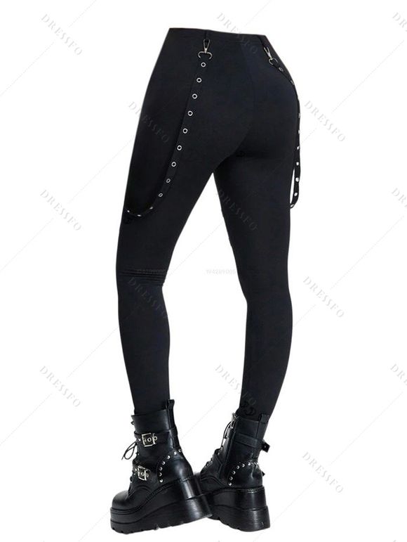 Women Gothic Outfit Textured Skew Neck Top and Grommet Hollow Out Pants Set - Rouge foncé S | US 4