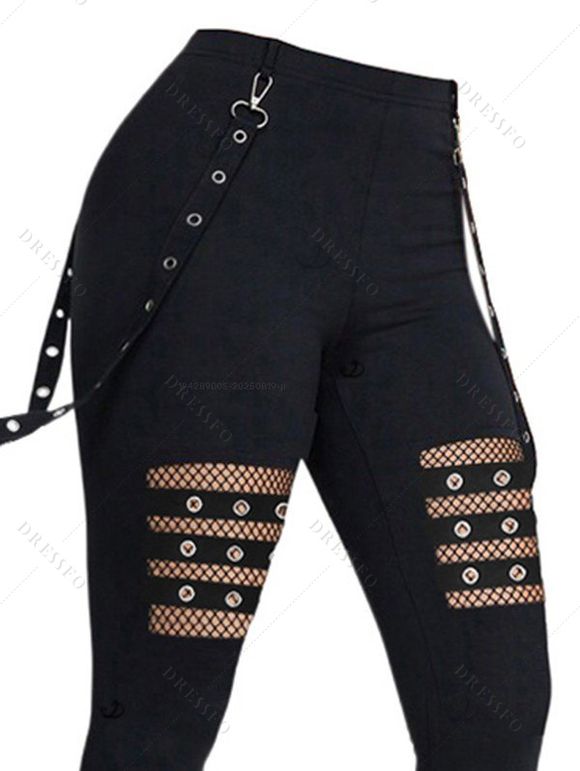 Women Gothic Outfit Textured Skew Neck Top and Grommet Hollow Out Pants Set - Noir S | US 4