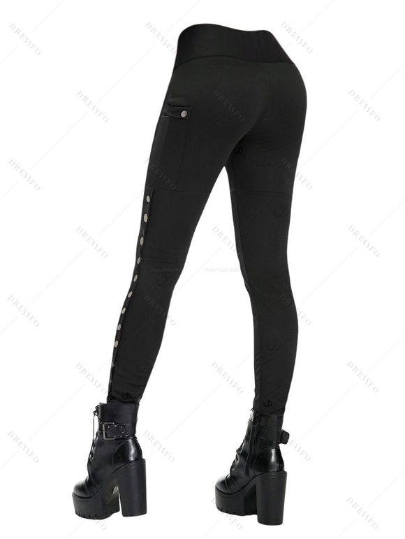 Women Gothic Outfit Textured Skew Neck Long Sleeve Top and Grommet Leggings Set - Blanc S | US 4