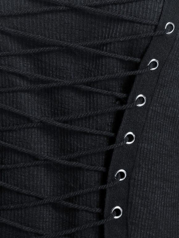 Women Gothic Outfit Cold Shoulder Lace-up T-shirt and Grommet Leggings Set - Noir S | US 4