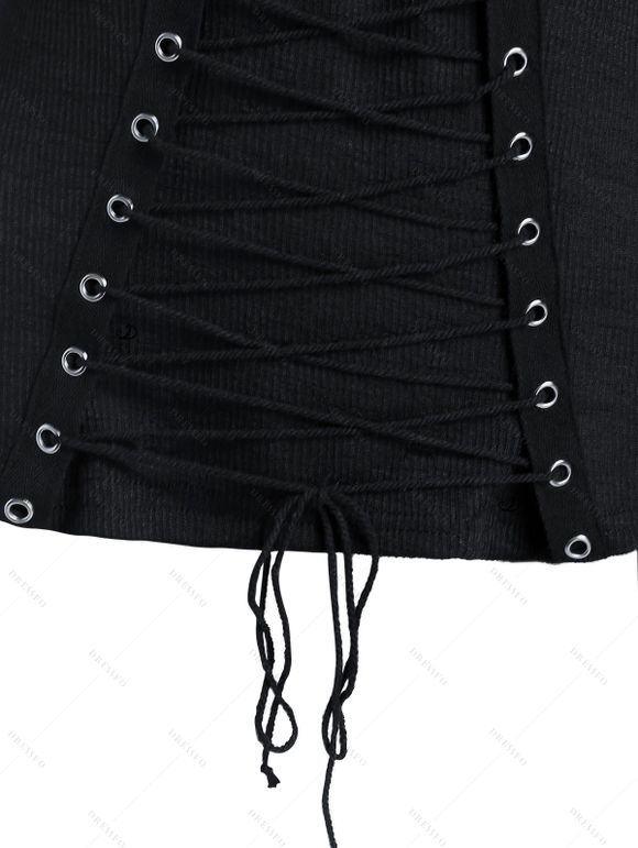 Women Gothic Outfit Cold Shoulder Lace-up T-shirt and Grommet Leggings Set - Noir S | US 4