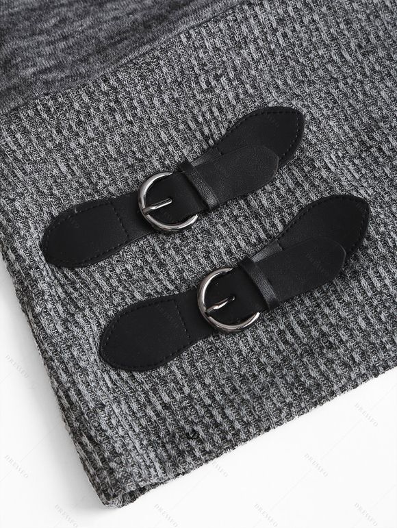 Haut 2 en 1 texturé à manches longues et col en V en similicuir chiné - Gris Foncé XL | US 12